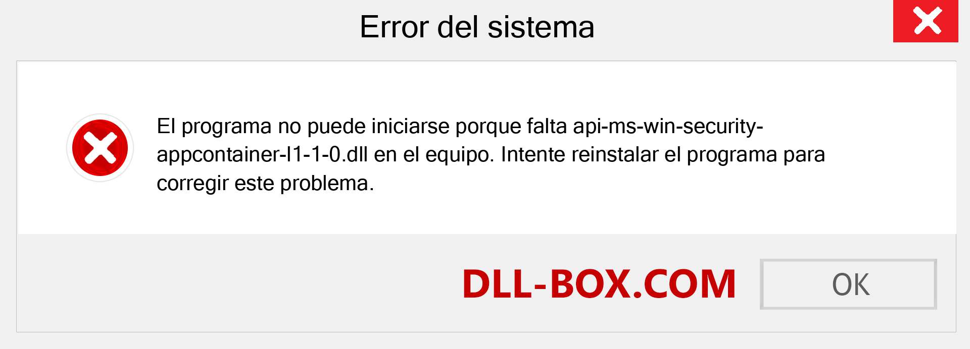 ¿Falta el archivo api-ms-win-security-appcontainer-l1-1-0.dll ?. Descargar para Windows 7, 8, 10 - Corregir api-ms-win-security-appcontainer-l1-1-0 dll Missing Error en Windows, fotos, imágenes